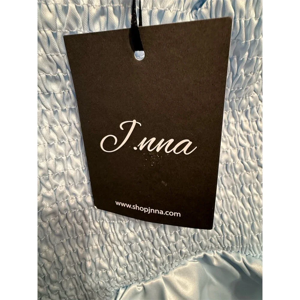 J.nna NWT Dress Womens Size L Light Blue Smocked Tie Strap Ruffle Hem Mini - Picture 7 of 7